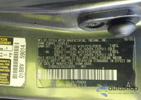 2010 Toyota Sienna Le из США, поврежденный, VIN 5TDKK4CCXAS328976